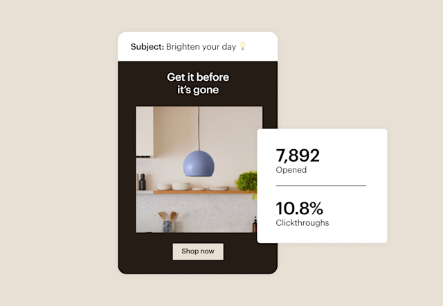 Lighting company email showing lead engagement and clickthrough metrics to highlight Mailchimp’s analytics for campaign improvement.