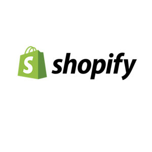 The Shopify logo with stylized Shopify name in black text next to the green Shopify shopping bag.